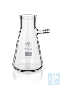 Saugflasche erlenmeyerförmig, 250 ml, Ø 1= 85 x Ø 2= 35 x H 145, mit Glas Schlaucholive Ø 11 mm,...